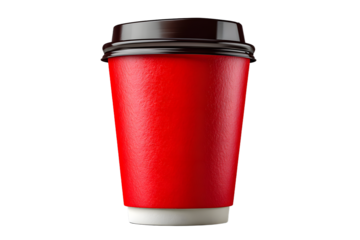 Red Paper Cup on a White Background, Minimalist Design for Beverage Mockups and Advertising Use