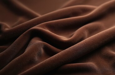 Smooth brown velvet fabric background texture. Luxurious soft cloth, rich brown colors. Elegant textile design, high end fashion, interior, decoration. Softness, glamour, spa, beauty, silk