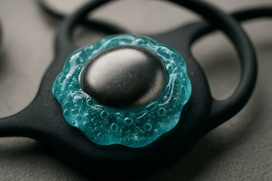 Macro of gel-based node used in EEG neuro headband for AI-driven brainwave monitoring