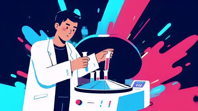Animated Scientist Conducting Blood Tests in a Modern Lab