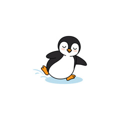 Obraz premium An icon of a cute cartoon penguin sliding on its belly or ice, symbolizing playfulness, movement, and fun in its icy habitat.