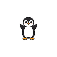 Obraz premium An icon of a cute cartoon penguin with its flippers outstretched, conveying an open, welcoming, or excited gesture.
