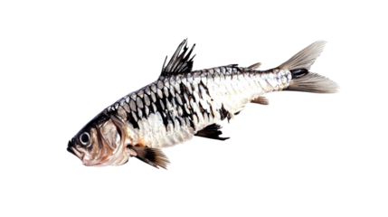 Silver fish with black markings, aquatic animal, cutout transparent