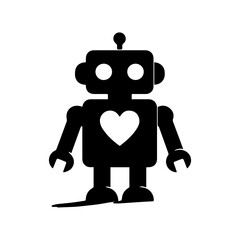 simple silhouette of This robot has a tiny heart panel on its chest
