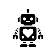 simple silhouette of This robot has a tiny heart panel on its chest