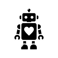 simple silhouette of This robot has a tiny heart panel on its chest