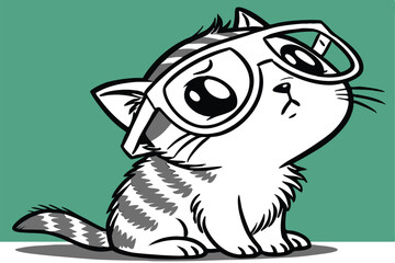 Adorable kitten wearing oversized glasses looking curious and cute