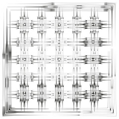 Intricate geometric pattern. Symmetrical line art. White background. Vector illustration.