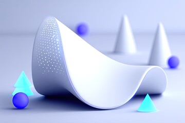 Abstract white, smooth, curved form, accented by light blue elements