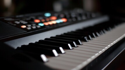 electronic keyboard synthesizer with sleek design in studio lighting closeup