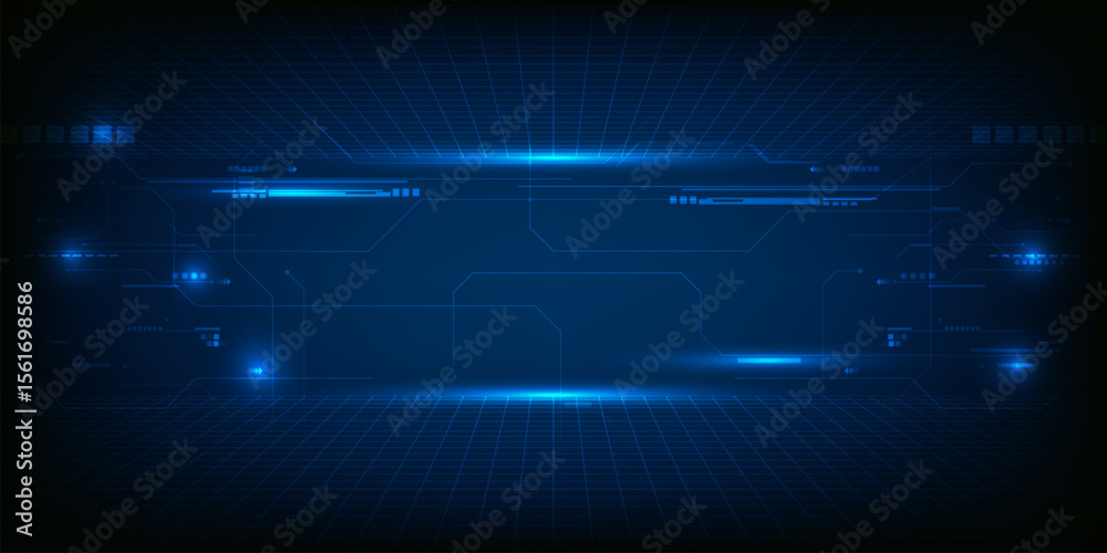 Wall mural abstract futuristic technology background with grid field and digital circuit.vector illustrations.