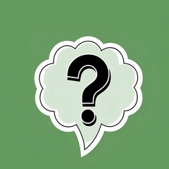 A black question mark inside a cloud shaped speech bubble on a green background