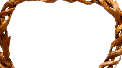 Weaved brown organic leaf frame, natural design element, cut out transparent