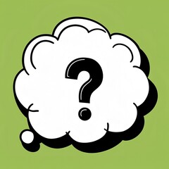 Stylized question mark inside of a cartoon cloud on a light green background