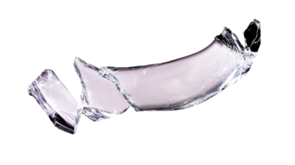 Cracked screen shards on black, sharp edges, detail close up, cut out transparent