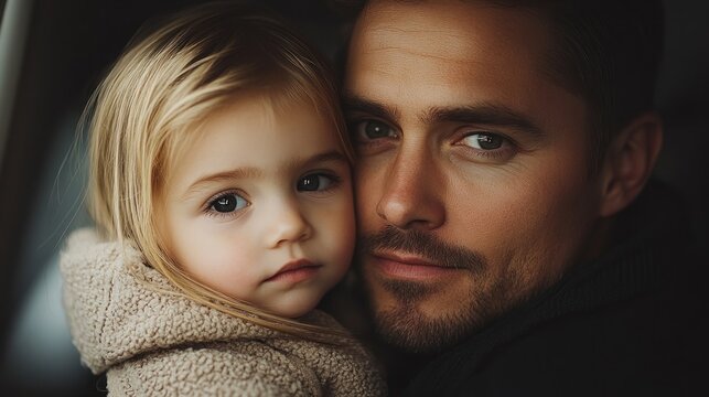 Close-up of a father and toddler daughter