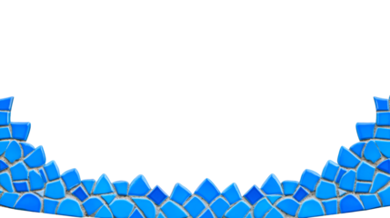 Blue mosaic tile semicircle border, frame element, cut out transparent