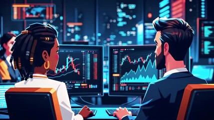 Diverse Business Team Analyzing Financial Data in a Modern Trading Room - Powered by Adobe