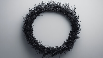 grass leaf frame on gray wall background 2