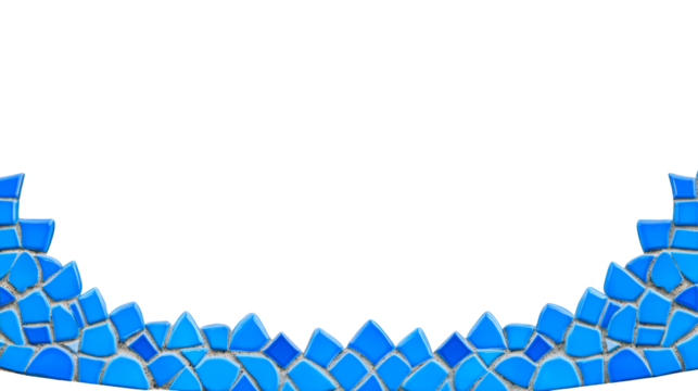 Blue mosaic tile semicircle border, frame element, cut out transparent