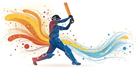 Cricket player batsman hitting ball sport action game illustration