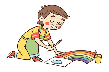 Rainbow painting: A cheerful child is engrossed in creating vibrant art, with a rainbow painting. The image showcases the creativity and the pure joy of a young artist.