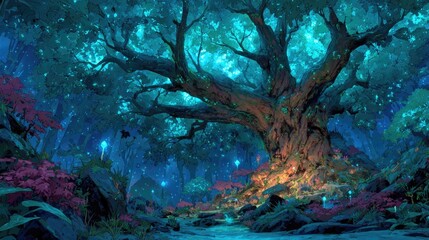 Obraz premium Mystical Forest with Luminescent Tree
