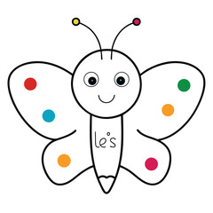 Obraz premium Simple outline of a happy butterfly design in cmyk and rgb colors