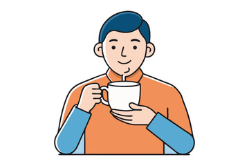Coffee break contemplation: A man holding coffee mug in casual setting enjoying the aroma of his refreshing drink. capturing the simple joy of a perfect cup.