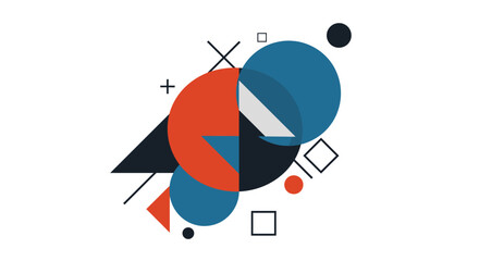 Modern Abstract Geometric Composition with Circles Triangles and Squares in Blue Red and Black