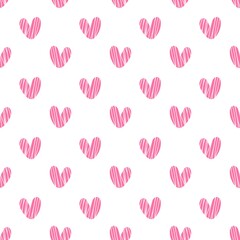 Sweet seamless pattern with pink striped hearts on a white background, perfect for romantic themes, Valentine's Day, and digital papers.