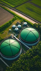 Aerial View of Expansive Agricultural Landscape with Renewable Energy and Sustainable Farm Practices