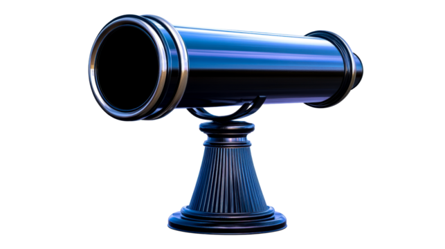 Shiny metallic telescope on stand against dark background, cut out transparent - Powered by Adobe