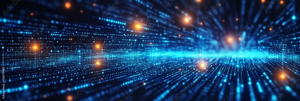 Poster futuristic technology background with glowing big data stream visualization in cyber space network