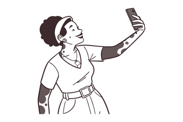 Self-Portrait: A young woman takes a selfie, her expression filled with joy and self-expression. Capture the moment of empowerment and modern connectivity.