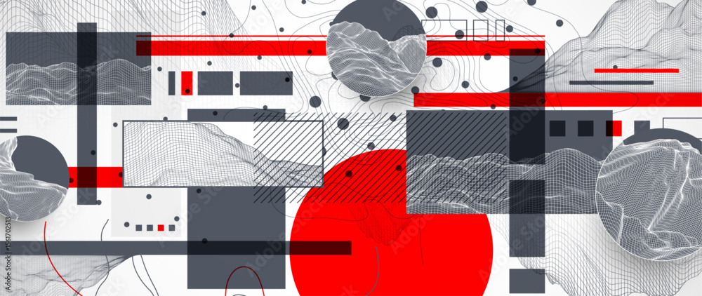 Poster Abstract art wireframe background. Modern science or technology art elements. Surface illustration.