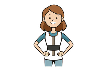 Cartoon instructor with safety equipment. A friendly cartoon figure stands ready, wearing safety gear.