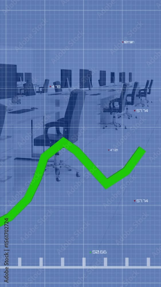 Poster animation of statistical data processing over grid network against empty office