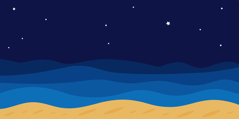 Serene Nighttime Beach Scene Stars, Sand, and Calm Ocean Waves