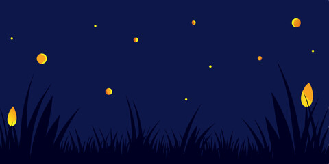 Enchanted Night Fireflies and Grass, a Serene Summer Night Scene