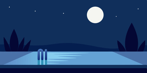 Serene Nighttime Poolside Tranquil Moonlit Escape