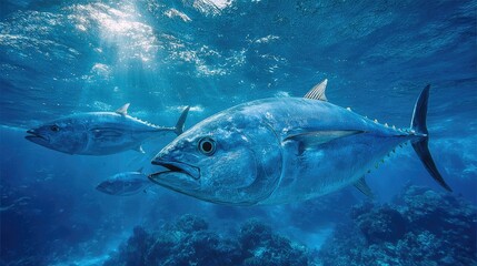 Fototapeta premium Crystal Clear Ocean with Swimming Tuna