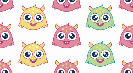 Fototapeta premium Cute adorable monster character's seamless pattern background vector design