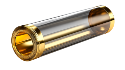 Cylindrical Glass Tube with Golden Caps, cut out transparent