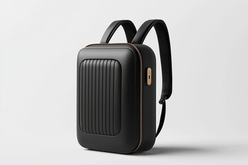 Naklejka premium Sleek black backpack with modern design features ribbed front panel and gold zipper accents, offering stylish and functional accessory for everyday use