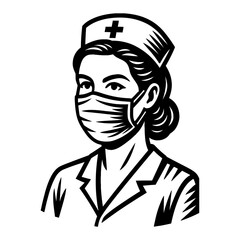 Obraz premium Nurse Wearing Mask Illustration 20250630 Black and White Outline Line Art Drawing