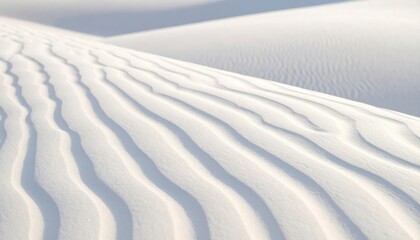 Close Up Of White Sand Dunes With Ripple Patterns And Shadows Under Bright Sunlight