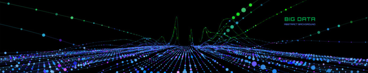 Abstract analytical background with wavy  lines chart analyze circles data in dark cyberspace.  Quantum cryptography graphs concept.  Banner for business, science and technology. Data chart. Big data.
