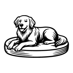 Fototapeta premium Dog Lying on Bed in Black and White Outline Line Art Drawing Vector Illustration Style