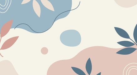Abstract Aesthetic Background with Organic Shapes and Botanical Elements in Pastel Colors for Presentation